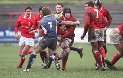 16.03.08 ..  Wales U18 v Scotland U18, Aberavon -  Wales' James Thomas is tackled by Michael Fedo 