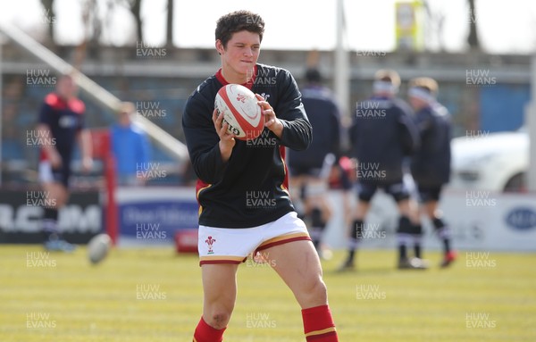 250316 - Wales U18 v Scotland U18, U18 International Series - Jim Botham of Wales, grandson of Sir Ian Botham warms up ahead of his debut match for the Wales U18 team against Scotland