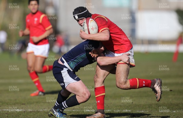 250316 - Wales U18 v Scotland U18, U18 International Series - Jim Botham of Wales tests the Scottish defence