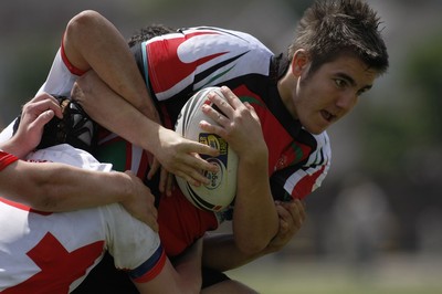 13.06.09 Wales U18's v England Lionhearts U18's The Old Parish, Maesteg -  Dale Blackmore drives towards the English tryline. 