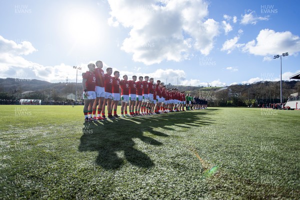 030324 - Wales U18s v Scotland U18s - Friendly - Wales during the anthem