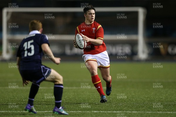 080417 - Wales U18s v Scotland U18s - Under 18 International Series - Callum Carson of Wales is challenged by James McCaig of Scotland