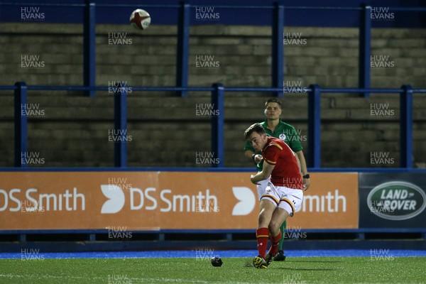 080417 - Wales U18s v Scotland U18s - Under 18 International Series - Cai Evans of Wales kicks the conversion