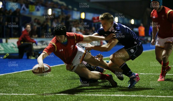 080417 - Wales U18s v Scotland U18s - Under 18 International Series - Ioan Davies of Wales goes over to score a try