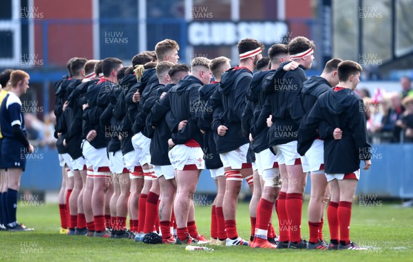 070419 - Wales Under 19 v England Under 19 - Wales players during the national anthems