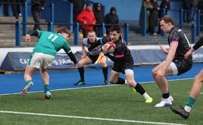 290326 - Wales U19 v Ireland U19 - Noah Morgan of Wales powers over to score try