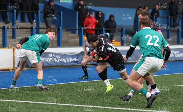 290326 - Wales U19 v Ireland U19 - Noah Morgan of Wales powers over to score try