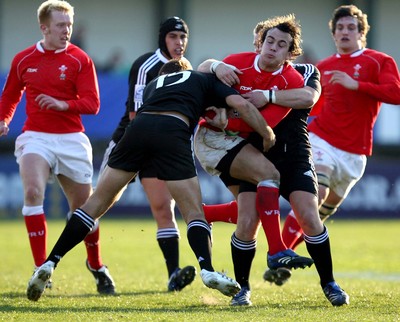 U19 Rugby World Cup, Ravenhill, 5/4/2007 New Zealand vs Wales New Zealand's Israel Dagg and Luke Braid tackle Luke Ford of Wales  