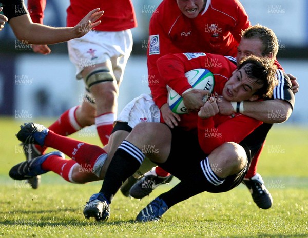 U19 Rugby World Cup, Ravenhill, 5/4/2007 New Zealand vs Wales New Zealand's Matthew Cameron tackles Luke Ford of Wales  