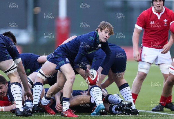 081219 - Wales U19 v Scotland U19, Age Grade International match - Finn McIlwraith of Scotland feeds the ball out