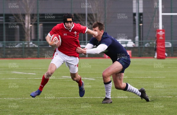 081219 - Wales U19 v Scotland U19, Age Grade International match - Dan John of Wales takes on 'Tom Lanni of Scotland