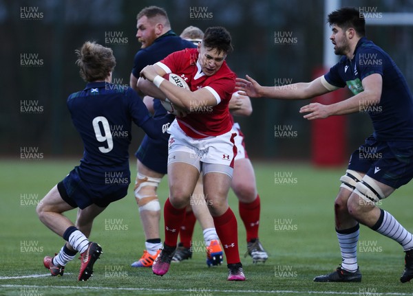 081219 - Wales U19 v Scotland U19, Age Grade International match - Rhodri King of Wales holds off Finn McIlwraith of Scotland