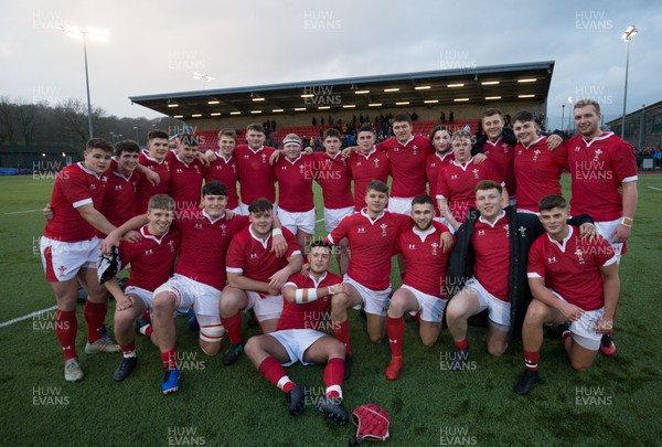 081219 - Wales U19 v Scotland U19, Age Grade International match - The Wales U19 team at the end of the match