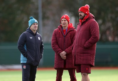 191225 - Wales U19s v England U19s - International Friendly - England Head Coach Mark Mapletoft with Wales Head Coach Richard Whiffin and Team Manager Andy Lloyd