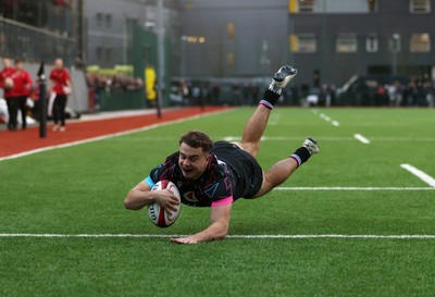 191225 - Wales U19s v England U19s - International Friendly - Rhys Cole of Wales scores a try