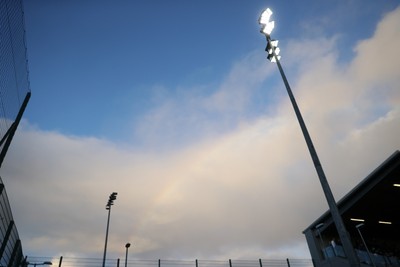 191225 - Wales U19s v England U19s - International Friendly - General View of Ystrad Mynach floodlights