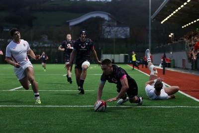 191225 - Wales U19s v England U19s - International Friendly - Luca Woodyatt of Wales scores a try