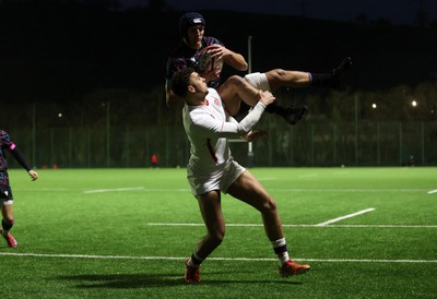 191225 - Wales U19s v England U19s - International Friendly - Dylan Scott of Wales gets the high ball to score a try