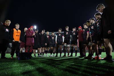 191225 - Wales U19s v England U19s - International Friendly - Wales team huddle at full time
