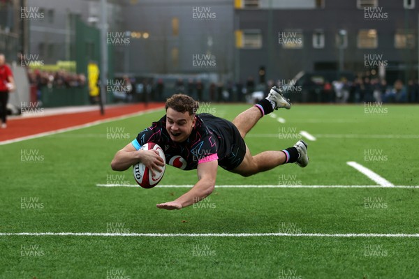 191225 - Wales U19s v England U19s - International Friendly - Rhys Cole of Wales scores a try