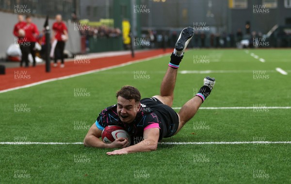 191225 - Wales U19s v England U19s - International Friendly - Rhys Cole of Wales scores a try