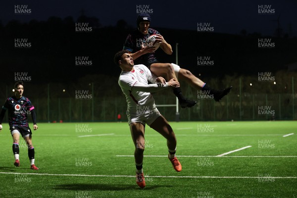 191225 - Wales U19s v England U19s - International Friendly - Dylan Scott of Wales gets the high ball to score a try