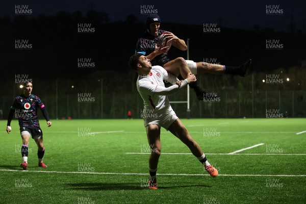 191225 - Wales U19s v England U19s - International Friendly - Dylan Scott of Wales gets the high ball to score a try