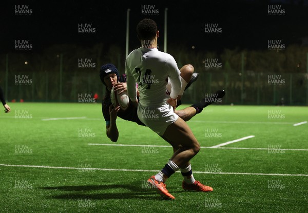 191225 - Wales U19s v England U19s - International Friendly - Dylan Scott of Wales gets the high ball to score a try
