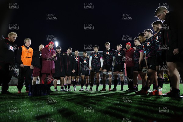 191225 - Wales U19s v England U19s - International Friendly - Wales team huddle at full time