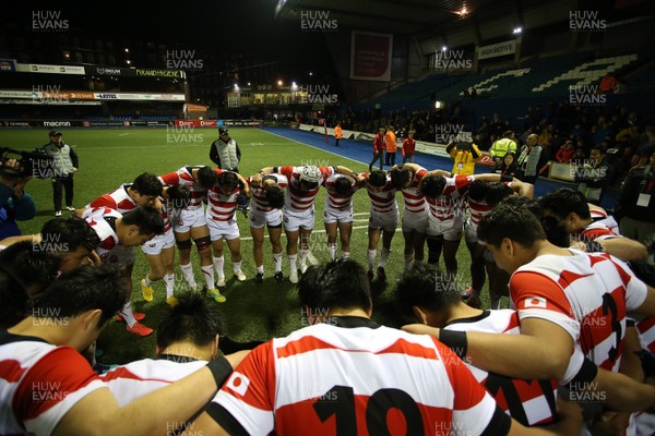 270319 - Wales U19s v Japan High Schools - International Friendly - Japan team huddle