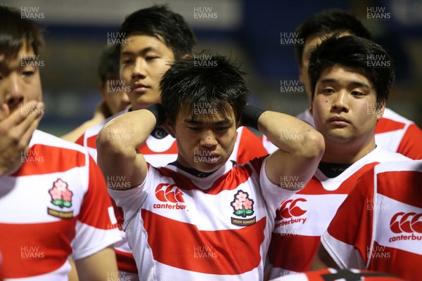 270319 - Wales U19s v Japan High Schools - International Friendly - Japan players let the emotions out after their loss to Wales 