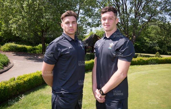 230518 - Wales U20 Media Conference -Taine Basham, left, and Joe Goodchild after media conference ahead of the World Rugby U20 Championship