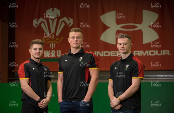 200117 - Wales U20 Press Conference - Wales U20 squad members, left to right, Arwel Robson, Shane Lewis-Hughes and Ioan Nicholas by Gareth Everett