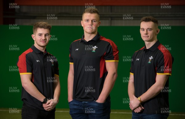 200117 - Wales U20 Press Conference - Wales U20 squad members, left to right, Arwel Robson, Shane Lewis-Hughes and Ioan Nicholas by Gareth Everett