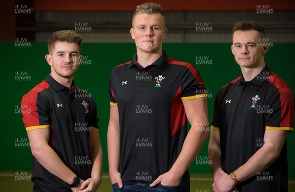 200117 - Wales U20 Press Conference - Wales U20 squad members, left to right, Arwel Robson, Shane Lewis-Hughes and Ioan Nicholas by Gareth Everett