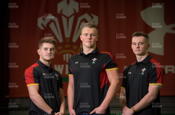 200117 - Wales U20 Press Conference - Wales U20 squad members, left to right, Arwel Robson, Shane Lewis-Hughes and Ioan Nicholas by Gareth Everett