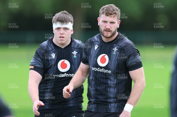 090626 - Wales U20 Rugby Training - Dylan James and Evan Minto during a training session ahead of the U20 World Cup in Georgia