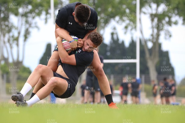 050618 - Wales U20 Training Session - Tiaan Thomas-Wheeler and Dewi Cross during a training session ahead of their World Rugby U20 Championship match against Japan