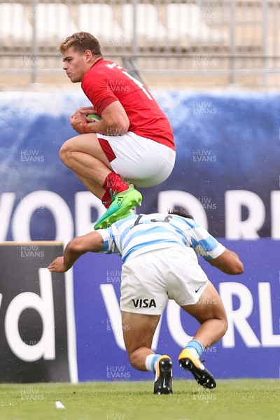120618 -  Wales U20 v Argentina U20, World Rugby U20 Championship, 5th Place Semi Final - Corey Baldwin of Wales gets above Juan Pablo Castro of Argentina to win the ball