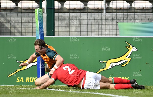 140723 - Wales U20 v Australia U20 - World Rugby Under 20 Championship 2023, 5th place play-off - Lewis Lloyd of Wales scores a try