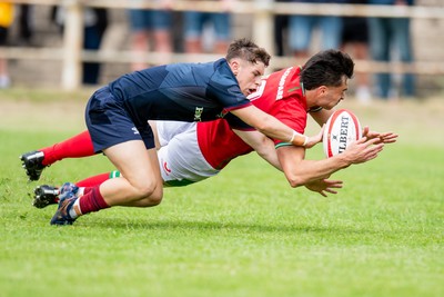 060625 - Wales U20 v England U20 - U20 World Championship Warm Up - Elijah Evans of Wales scores a try