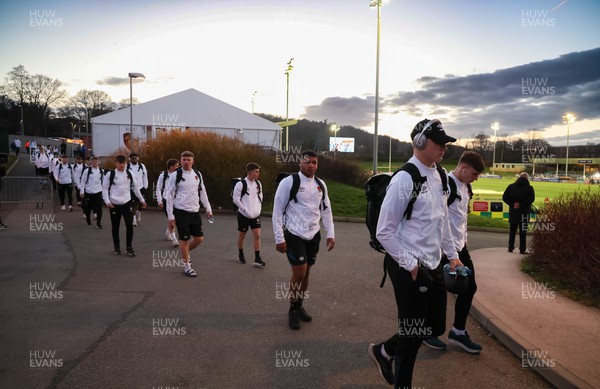 240223 - Wales U20 v England U20, U20 Six Nations 2023 - The England U20s team arrive at the stadium ahead of the match