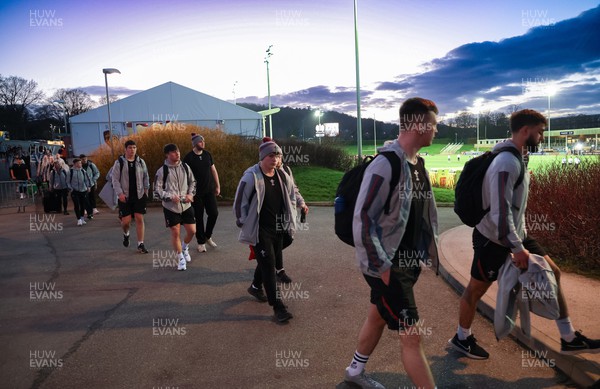 240223 - Wales U20 v England U20, U20 Six Nations 2023 - The Wales U20s team arrive at the stadium ahead of the match