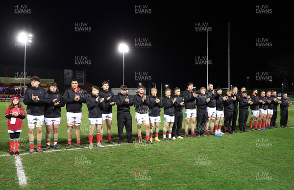 240223 - Wales U20 v England U20, U20 Six Nations 2023 - The Wales team line up for the anthem