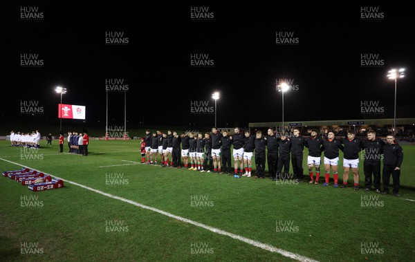 240223 - Wales U20 v England U20, U20 Six Nations 2023 - The teams line up for the anthem