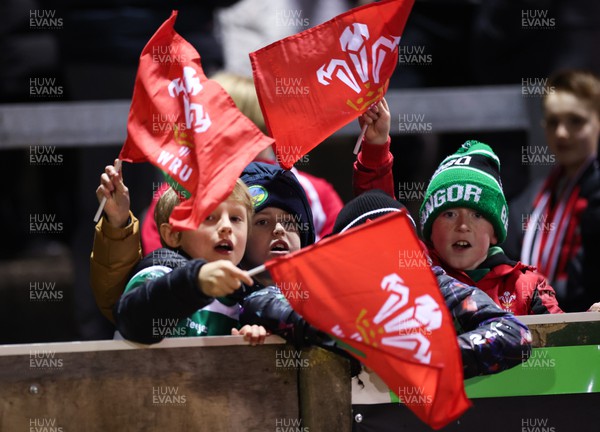 240223 - Wales U20 v England U20, U20 Six Nations 2023 - Young Welsh fans enjoy the match
