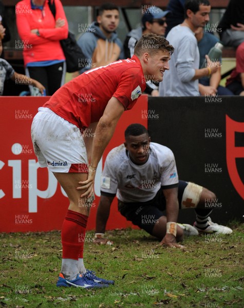 120619 - Wales U20 v Fiji U20 - World Rugby Under 20 Championship -  Tomi Lewis of Wales U20 waits to see if his try in the corner stands but it is disallowed 