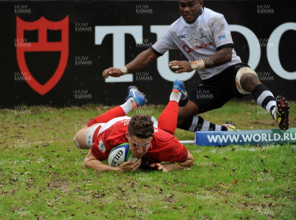 120619 - Wales U20 v Fiji U20 - World Rugby Under 20 Championship -  Tomi Lewis of Wales almost scores a second half try in the corner but it is disallowed for a foot in touch