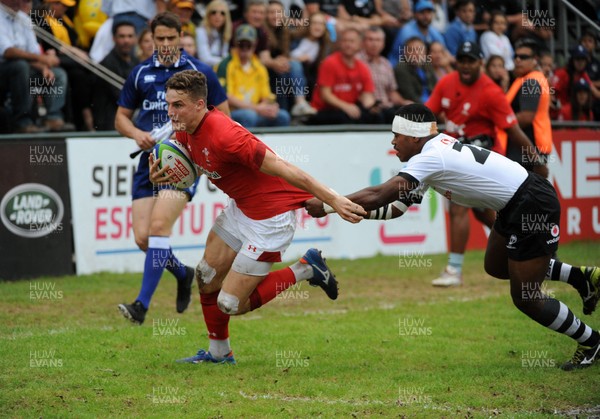120619 - Wales U20 v Fiji U20 - World Rugby Under 20 Championship -  Tomi Lewis of Wales almost scores a second half try in the corner but it is disallowed for a foot in touch