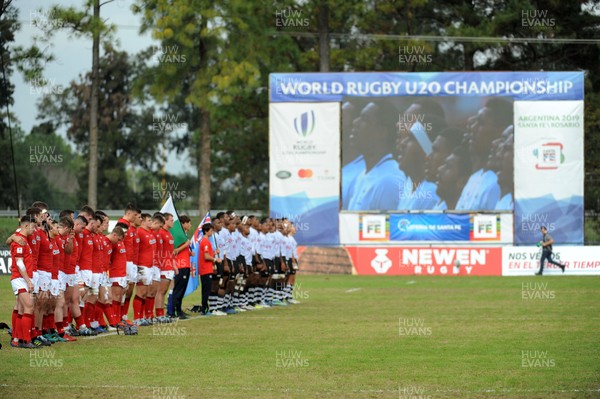 120619 - Wales U20 v Fiji U20 - World Rugby Under 20 Championship -  Wales U20 and Fiji U20 line up for the national anthems
